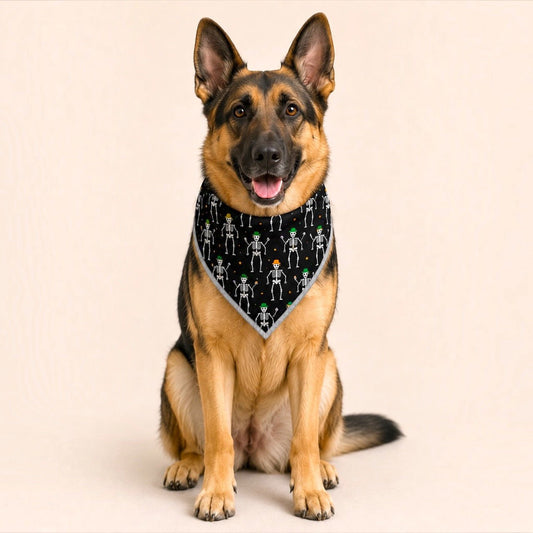 Adjustable Gold Chain Dog Bandana - Dancing Skeletons - hundhaus.dog