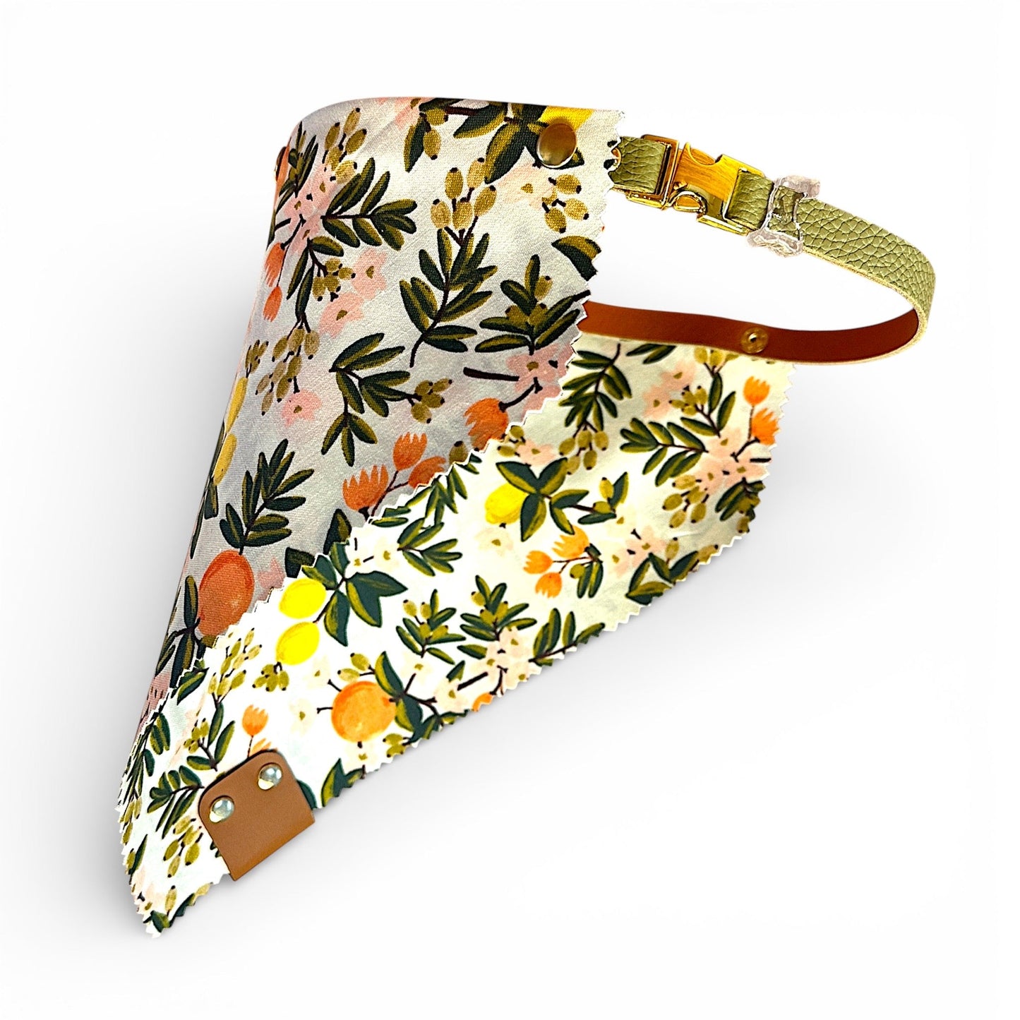 Adjustable Leather Strap Dog Bandana With Gold Hardware & Interchangeable Prints - hundhaus.dog