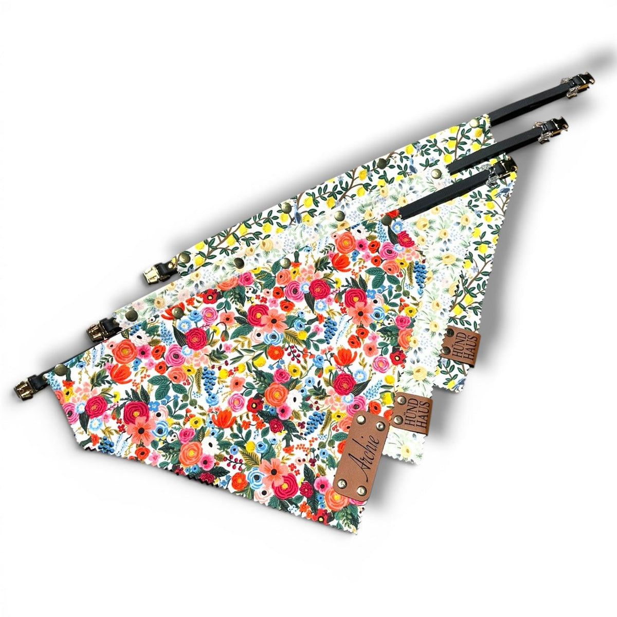Adjustable Strap Dog Bandana With Gold Hardware & Interchangeable Prints - hundhaus.dog