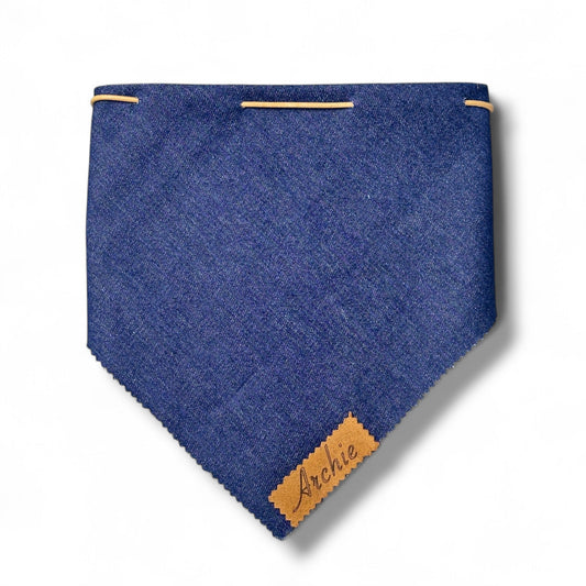 Dark Denim leather drawstring Dog Bandana - hundhaus.dog