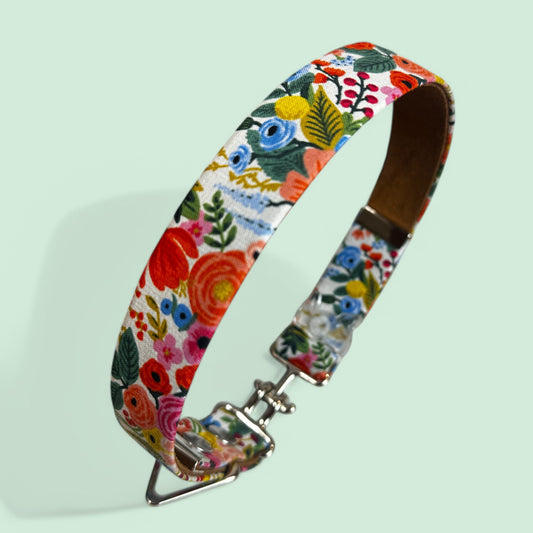 Garden Party Dog Collar – Handmade Dog Collar with Bright Rifle Paper Co. Floral Canvas - hundhaus.dog