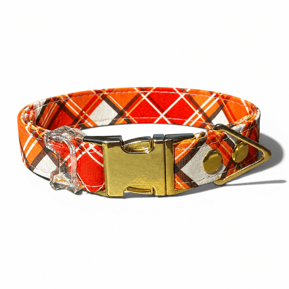 Handmade Amber Plaid Dog Collar — Gold Hardware - hundhaus.dog