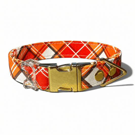 Handmade Amber Plaid Dog Collar — Gold Hardware - hundhaus.dog
