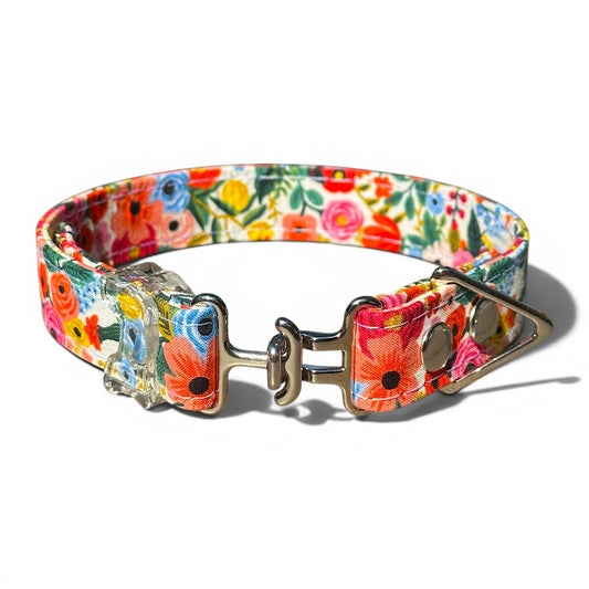 Handmade Garden Party Dog Collar — Silver Hardware - hundhaus.dog
