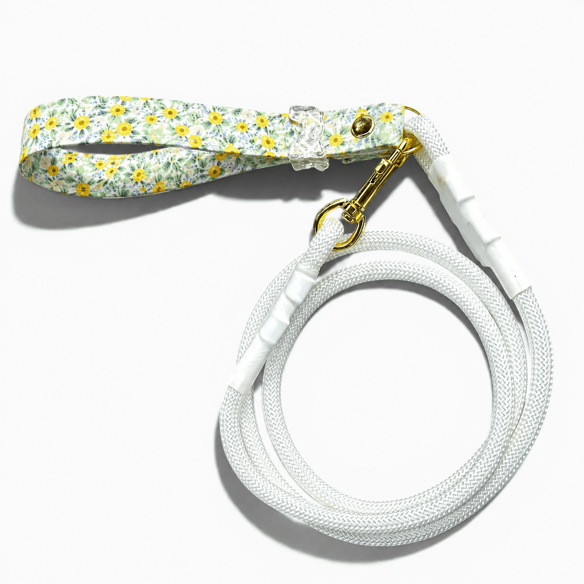 Handmade Yellow Rosebud Rope Dog Leash — Gold or Silver Hardware - hundhaus.dog