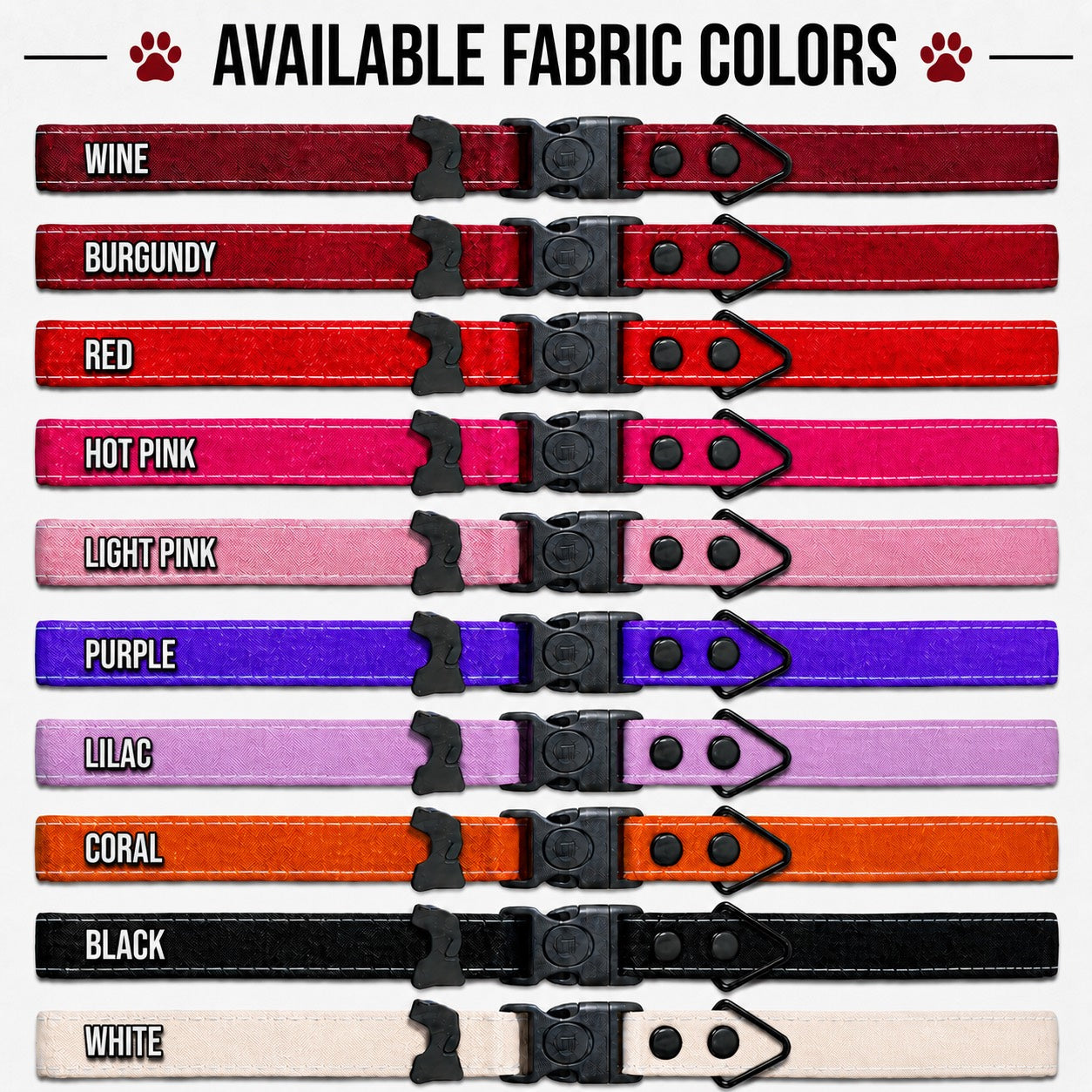 Available Ottertex canvas colors for the Hands-Free LED Belt Leash