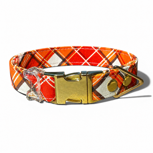 Classic Collar in Amber Plaid with Gold hardware - hundhaus.dog