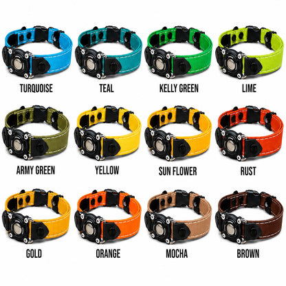 Rugged Waterproof AirTag Dog Collar color options in brights and earth tones by HUND HAUS