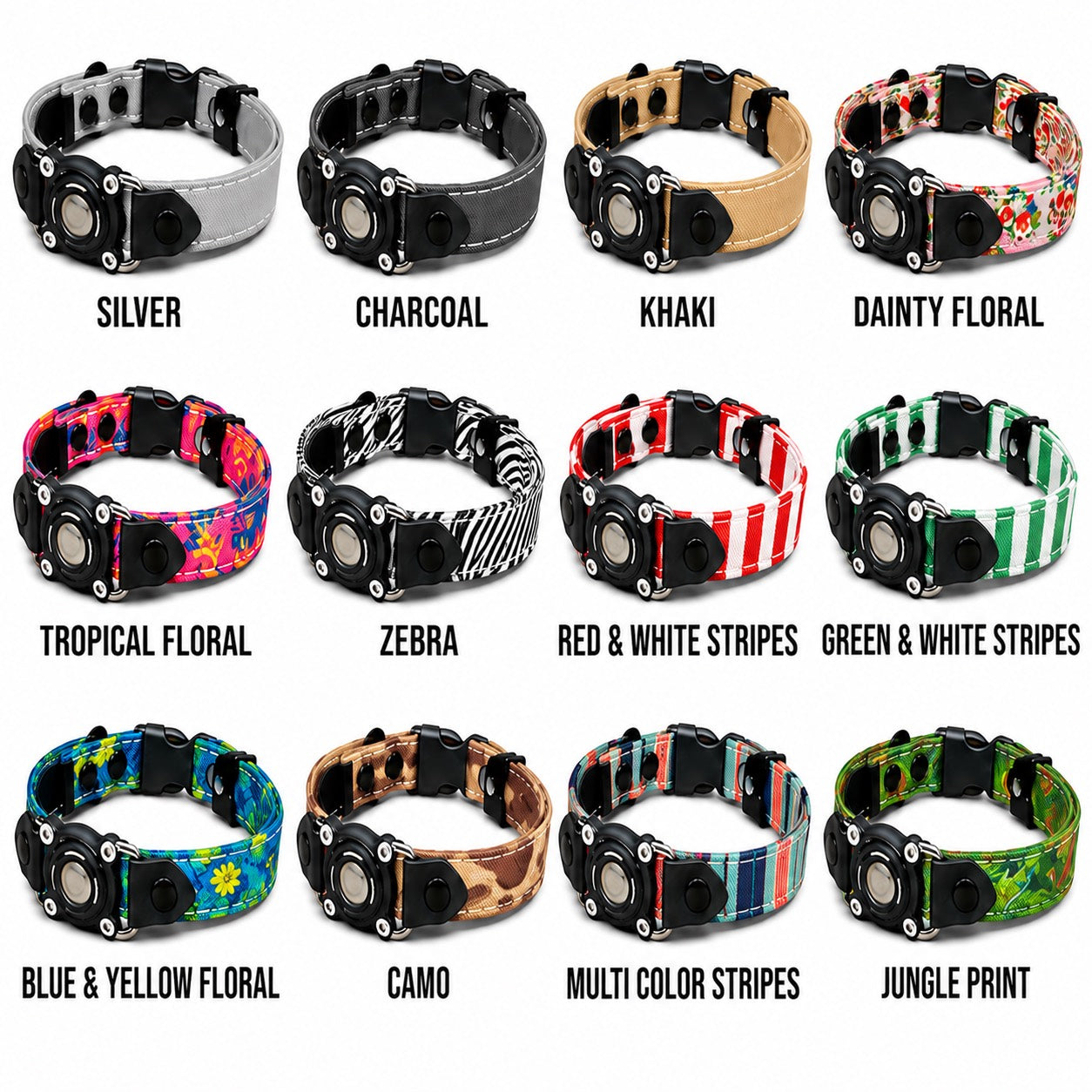 Rugged Waterproof AirTag Dog Collar neutral and patterned color options by HUND HAUS