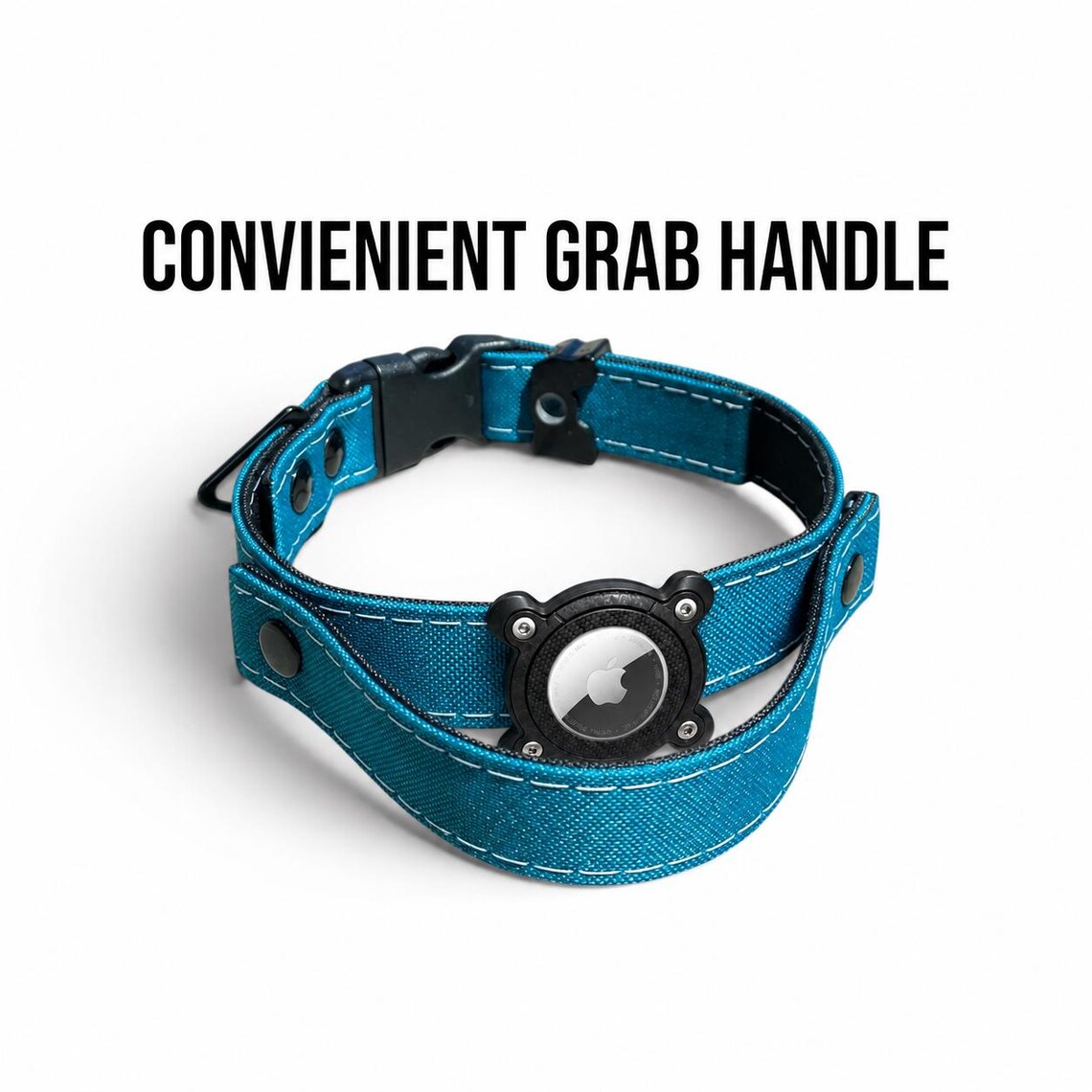 Teal Rugged AirTag dog collar with convenient grab handle