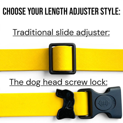 Sport dog collar traditional slide adjuster and Dog Head Screw Lock options