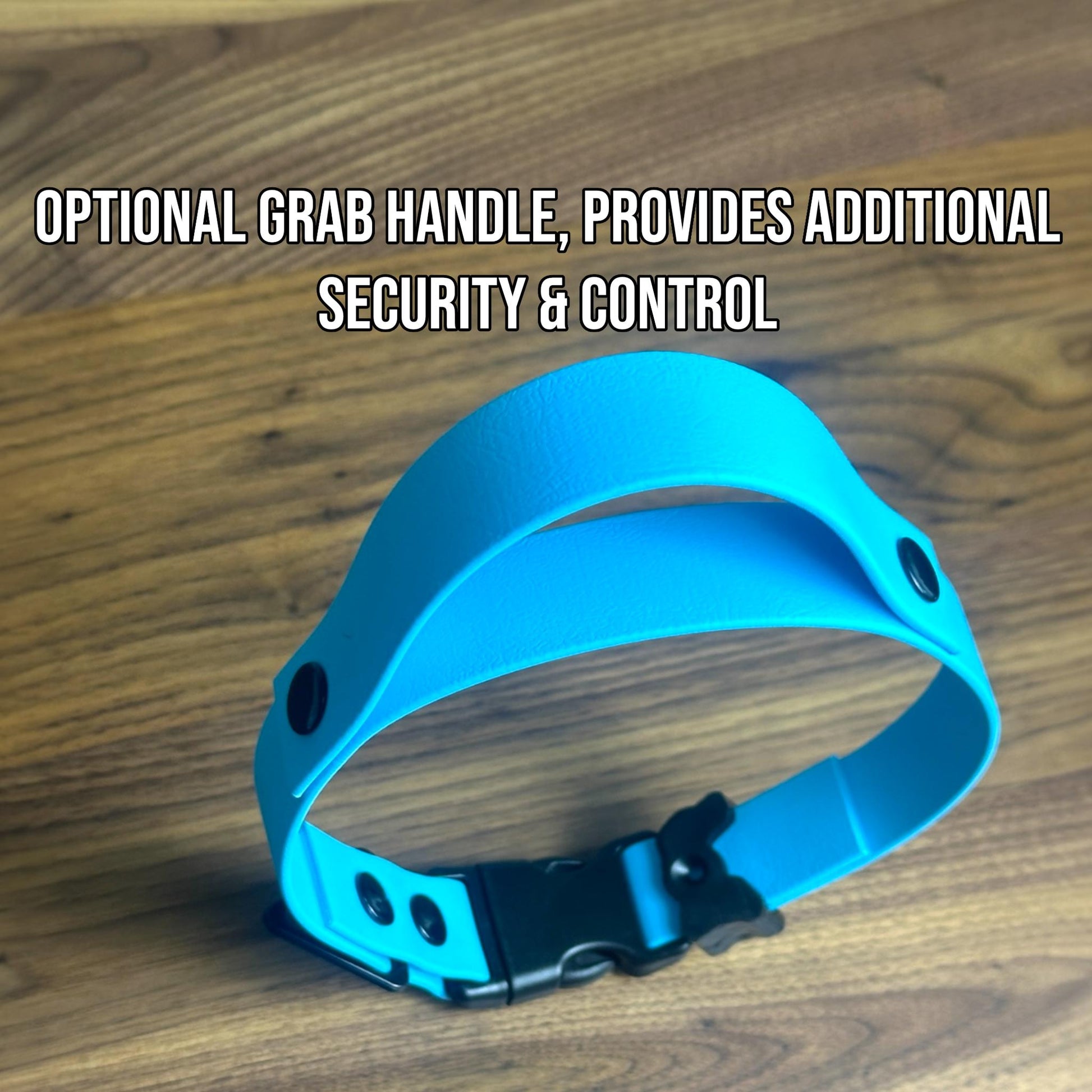 Blue Sport waterproof dog collar with optional grab handle for added control