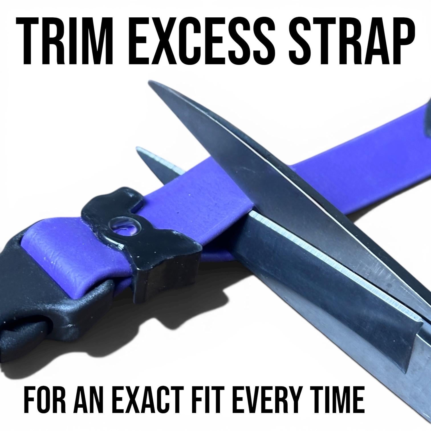Sport waterproof dog collar strap being trimmed for an exact custom fit