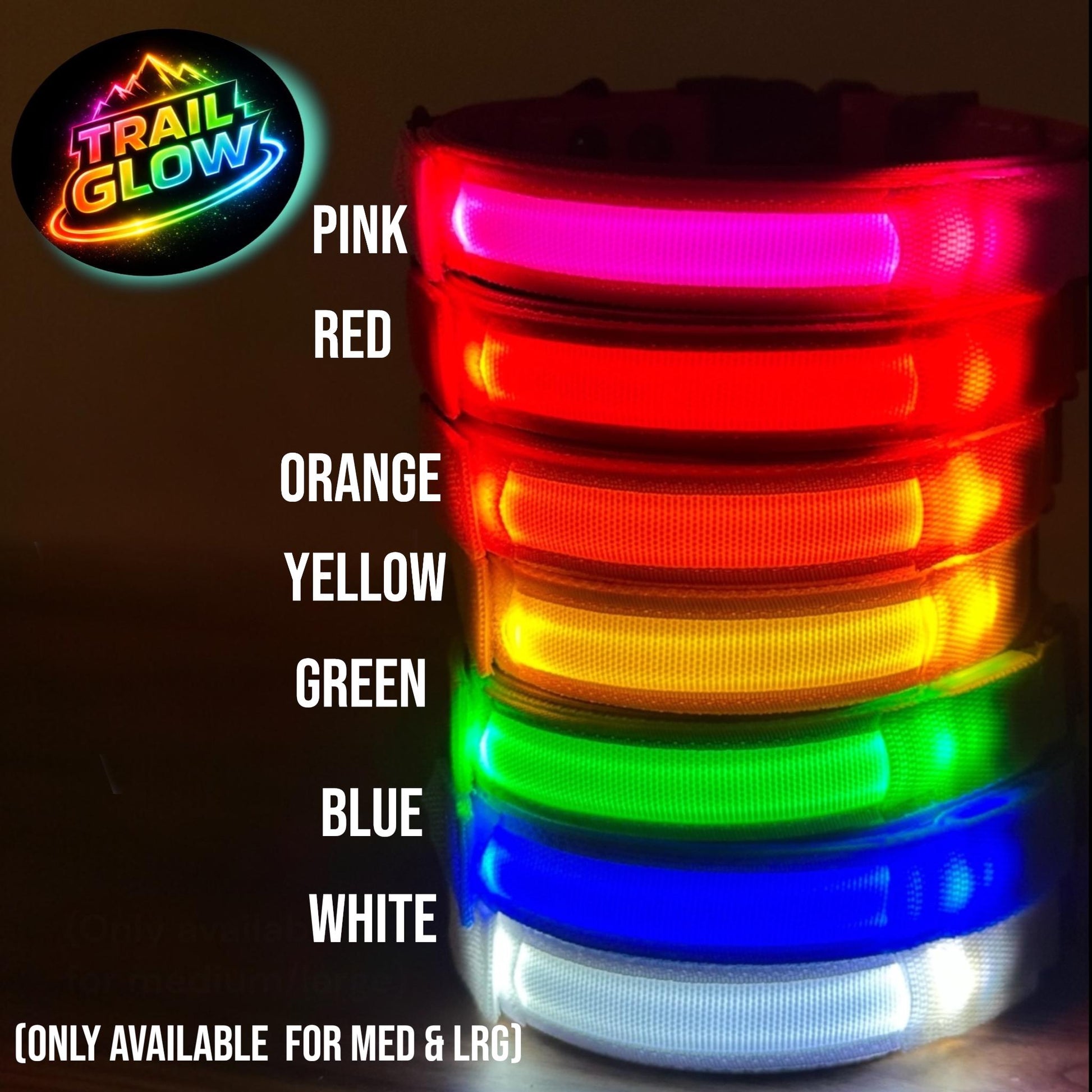 Trail Glow LED color options for medium and large Sport dog collars
